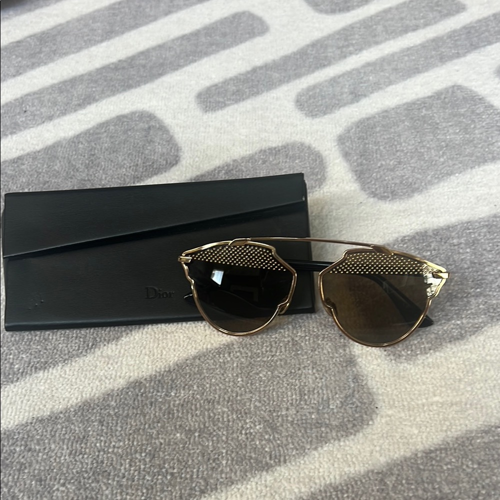 Dior Women's Sunglasses with Gold Frame and Amber Lenses